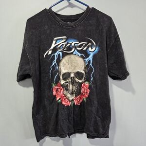 Poison Rock Band Graphic Cotton T-shirt Tee Black Skull and Roses Short Sleeve